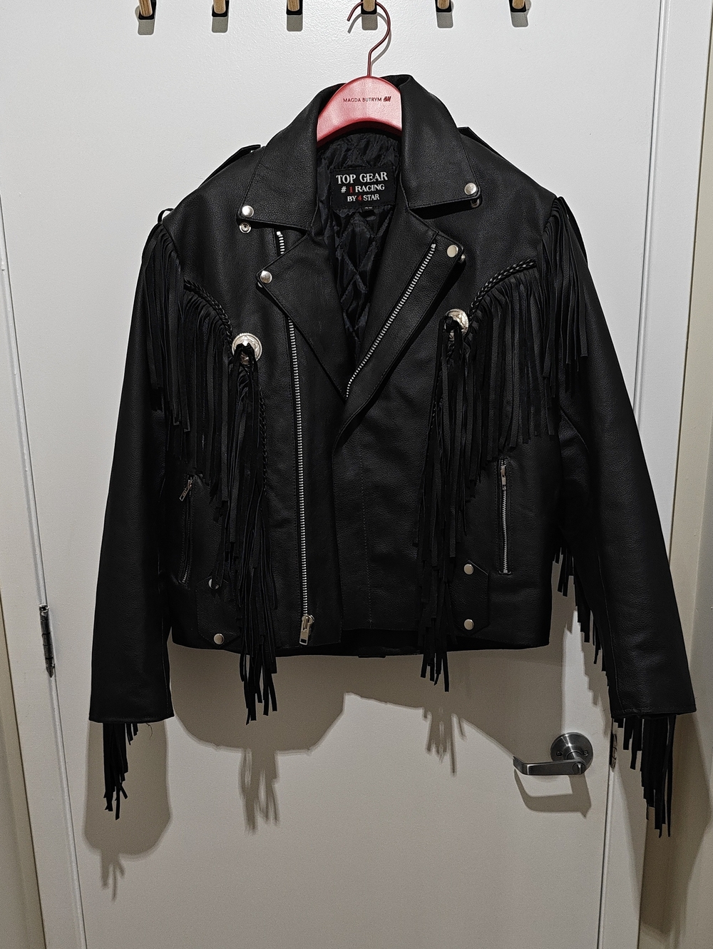Black Fringe Leather Jacket for Women